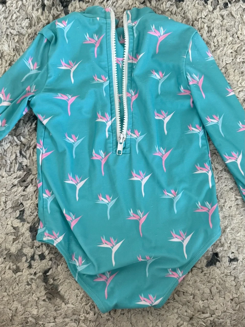 Girls Long-Sleeve One-Piece Swimsuit - Teal Floral